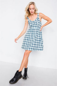 Blue Plaid Stripe Cut Out Back Bow Midi Sundress /2-2-2 - The Piety Shop