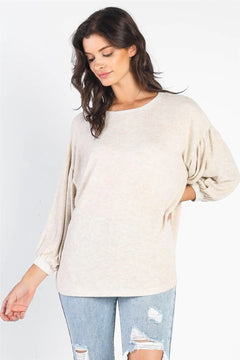 Oatmeal Long Sleeve Puff Ballon Top - The Piety Shop