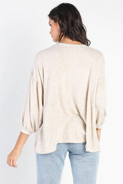 Oatmeal Long Sleeve Puff Ballon Top - The Piety Shop