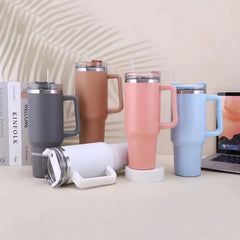 Stainless Steel Insulated Coffee Thermos with Handle and Straw - The Piety Shop