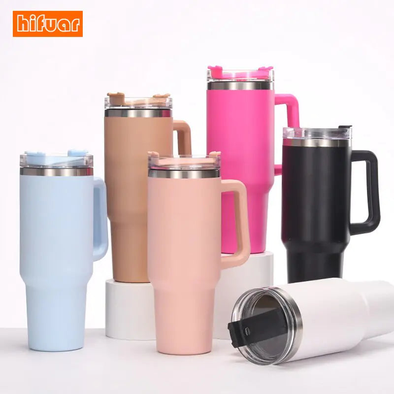 Stainless Steel Insulated Coffee Thermos with Handle and Straw - The Piety Shop