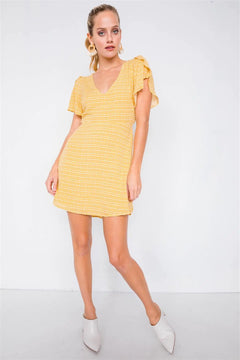 Yellow V-neck Open Back Mini Chic Sundress /3-2-1 - The Piety Shop