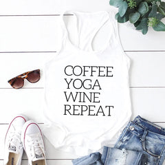 Repeat Coffee, Yoga, Wine: Women's Funny Racerback Tank for Gym and Summer Workouts - The Piety Shop