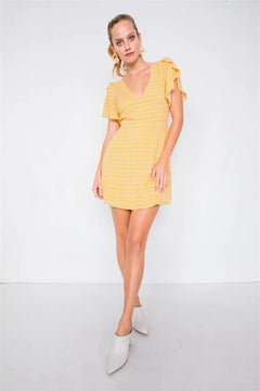 Yellow V-neck Open Back Mini Chic Sundress /4-2-1 - The Piety Shop