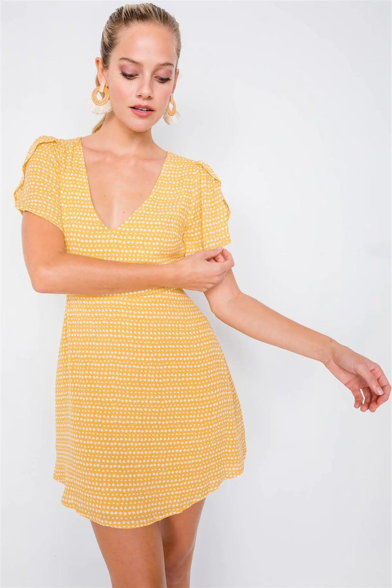 Yellow V-neck Open Back Mini Chic Sundress /4-2-1 - The Piety Shop