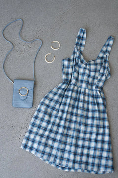 Blue Plaid Stripe Cut Out Back Bow Midi Sundress /2-2-2 - The Piety Shop