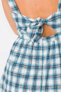 Blue Plaid Stripe Cut Out Back Bow Midi Sundress /2-2-2 - The Piety Shop