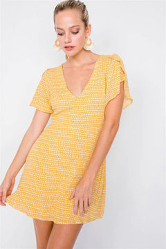 Yellow V-neck Open Back Mini Chic Sundress /3-2-1 - The Piety Shop