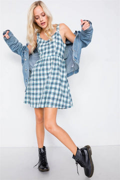 Blue Plaid Stripe Cut Out Back Bow Midi Sundress /2-2-2 - The Piety Shop