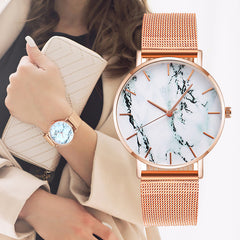 Fashion Rose Gold Mesh Band Creative Marble Female Wrist Watch Luxury Women Quartz Watches Gifts Relogio Feminino Drop Shipping - The Piety Shop